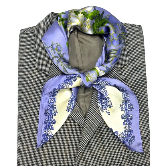 Luxurious Silky Elegant Bandana Square Scarf PURPLE GREEN Floral Multifunctional - Picture 1 of 5